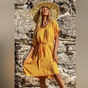 CUPSHE Yellow V Neck Side Slit Bathing Suit Coverup Dress Size Medium. NWT
